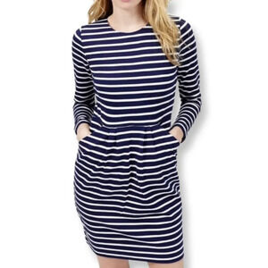 Joules Navy and White Striped Thurwell Knit Jersey Dress Long Sleeve Size 2